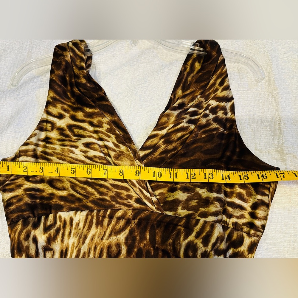 Gorgeous Vintage Cache V-Neck Dress 10 Leopard Animal Ruched Side - Picture 11 of 13
